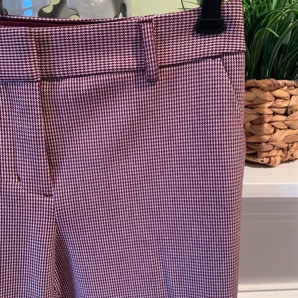 EXPRESS Columnist Skinny Mid Rise Stretch Houndstooth Burgundy Trouser Pants 4 - Picture 3 of 7